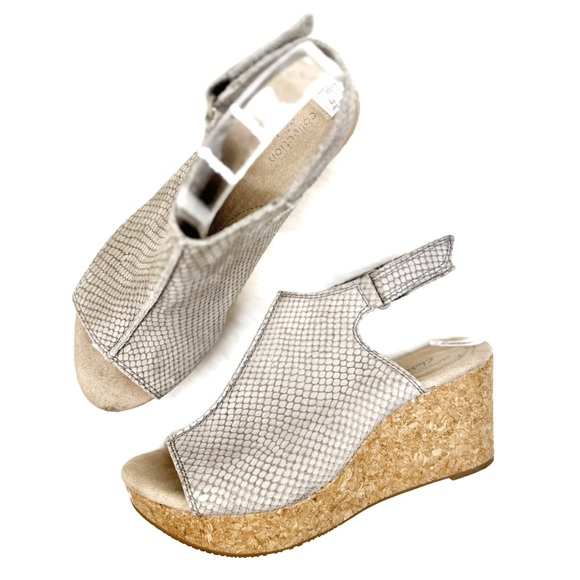 Clarks ANNADEL JOY Sandals croc embossed nubuck cork wrap cushioned 2.95” 8 M - Picture 2 of 11